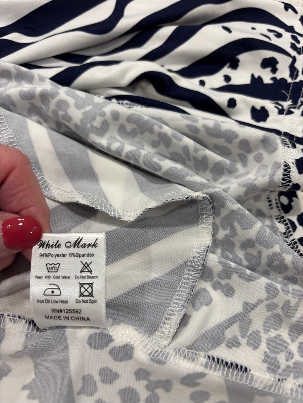 White Mark Women’s Navy & White Zebra Print Cold-Shoulder Top - Picture 6 of 6